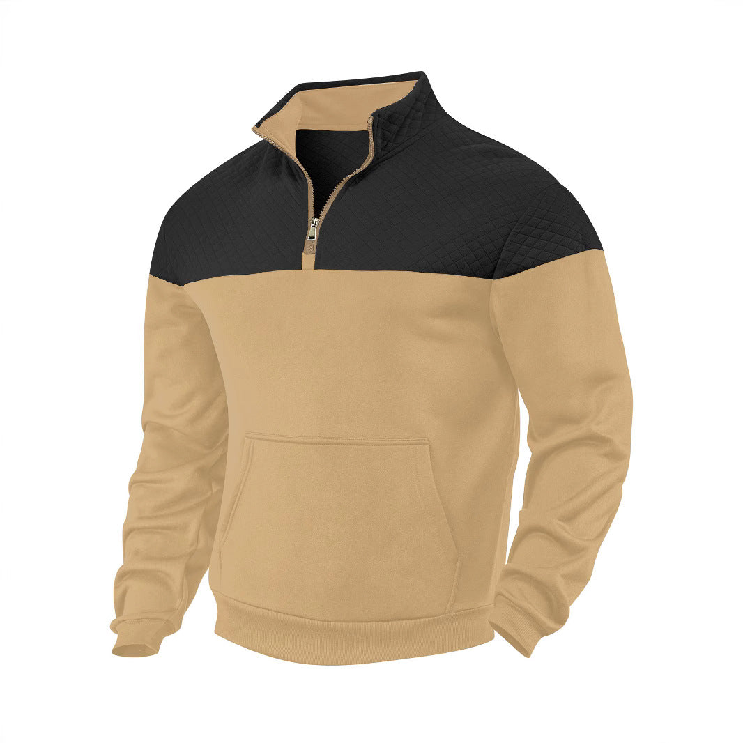 Herren nan Schulterpaneel-Halbzip-Sweatpullover mit gesteppter Schulterpartie und Kängurutasche EB