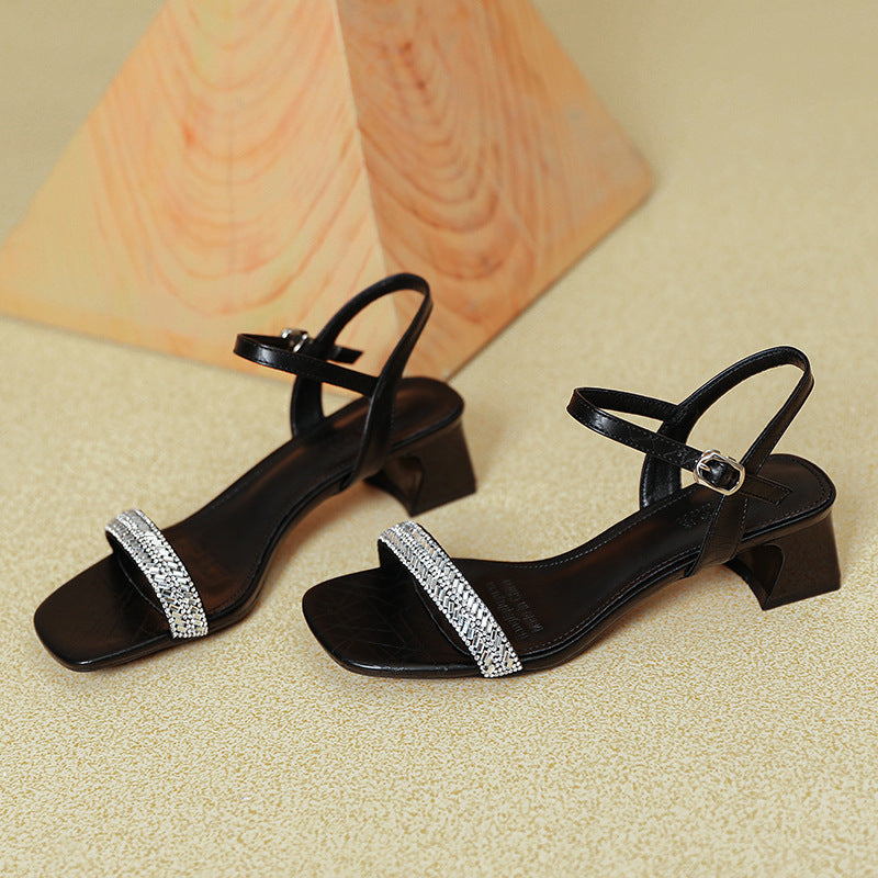 Damen Slingback-Sandalen mit funkelndem Design und komfortablem Blockabsatz EB