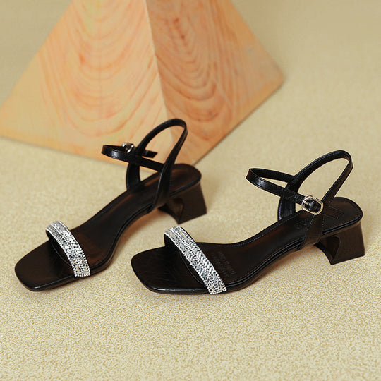 Damen Slingback-Sandalen mit funkelndem Design und komfortablem Blockabsatz EB