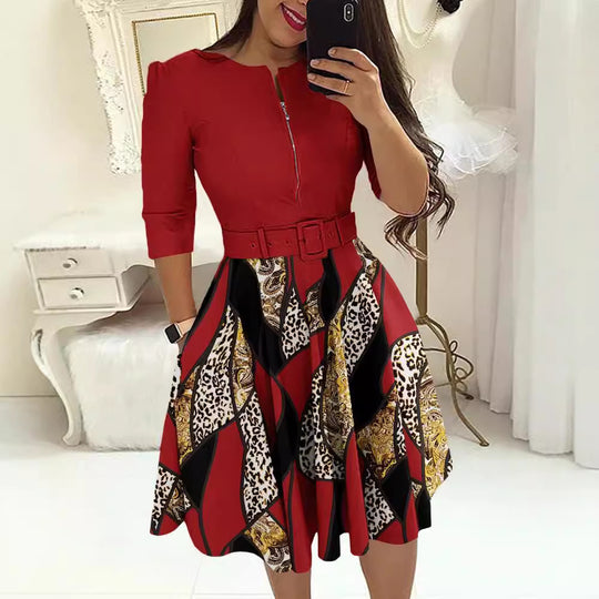 Damen Kleid mit modischem Zip-Design und betontem Taillenbund EB