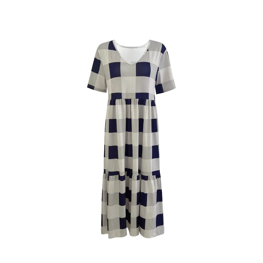 Damen Langarmkleid mit modischem Karomuster und fließendem Schnitt EB