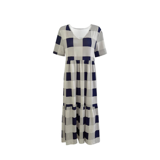 Damen Langarmkleid mit modischem Karomuster und fließendem Schnitt EB