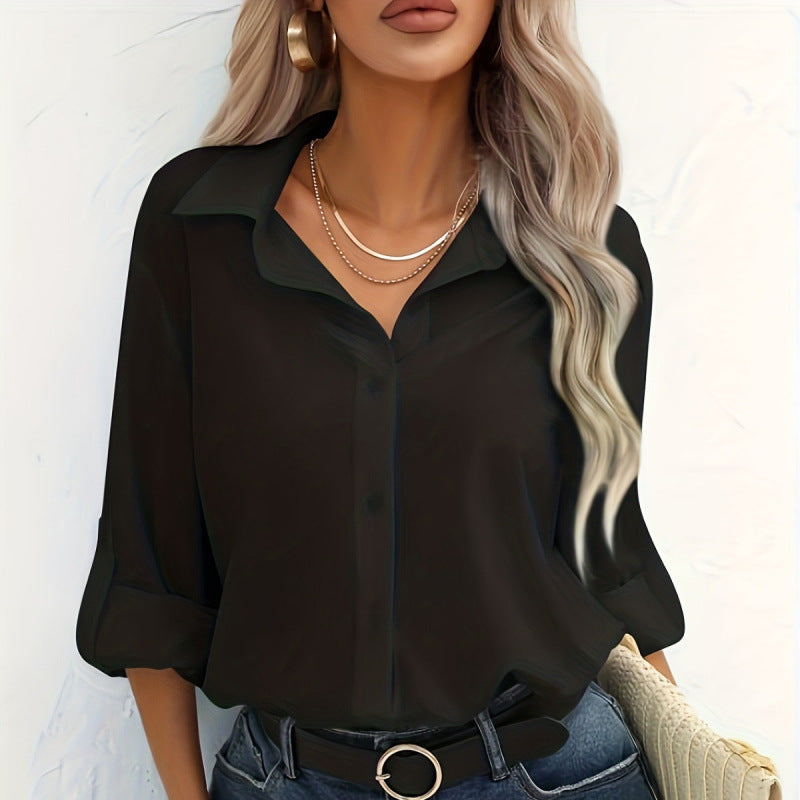 Damen elegante langärmelige Bluse aus atmungsaktiver Baumwolle EB