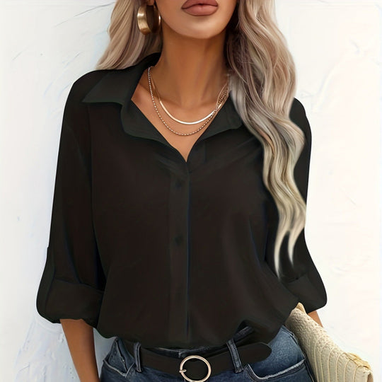 Damen elegante langärmelige Bluse aus atmungsaktiver Baumwolle EB