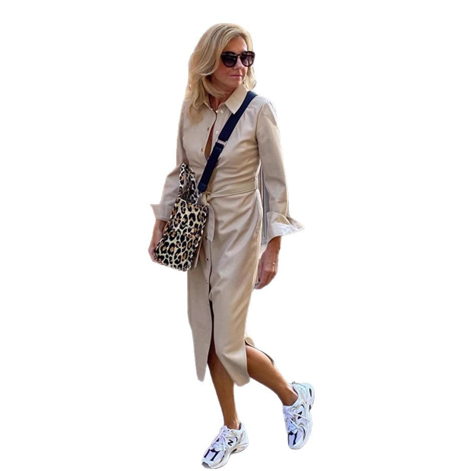 Damen Hemdblusenkleid mit eleganter Taillierung und durchgehendem Knopfverschluss Heidi-Mode