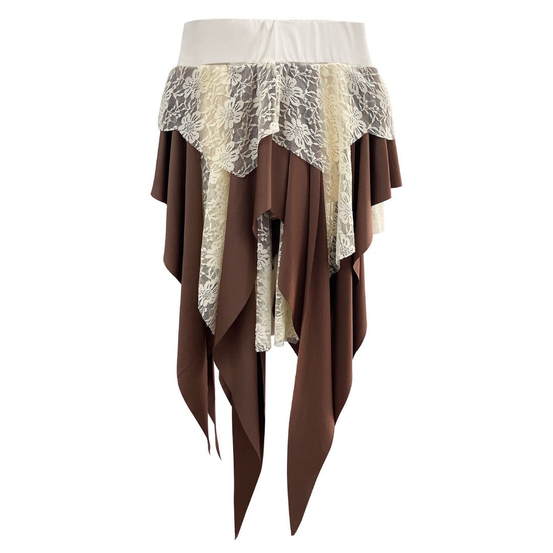 Damen Rock mit asymmetrischen fransigen Details und eleganter Spitzenborte EB