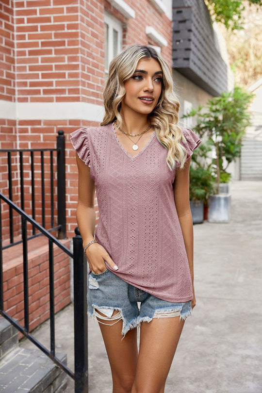 Damen Elegantes Freizeitoberteil mit verspielten Rüschendetails EB