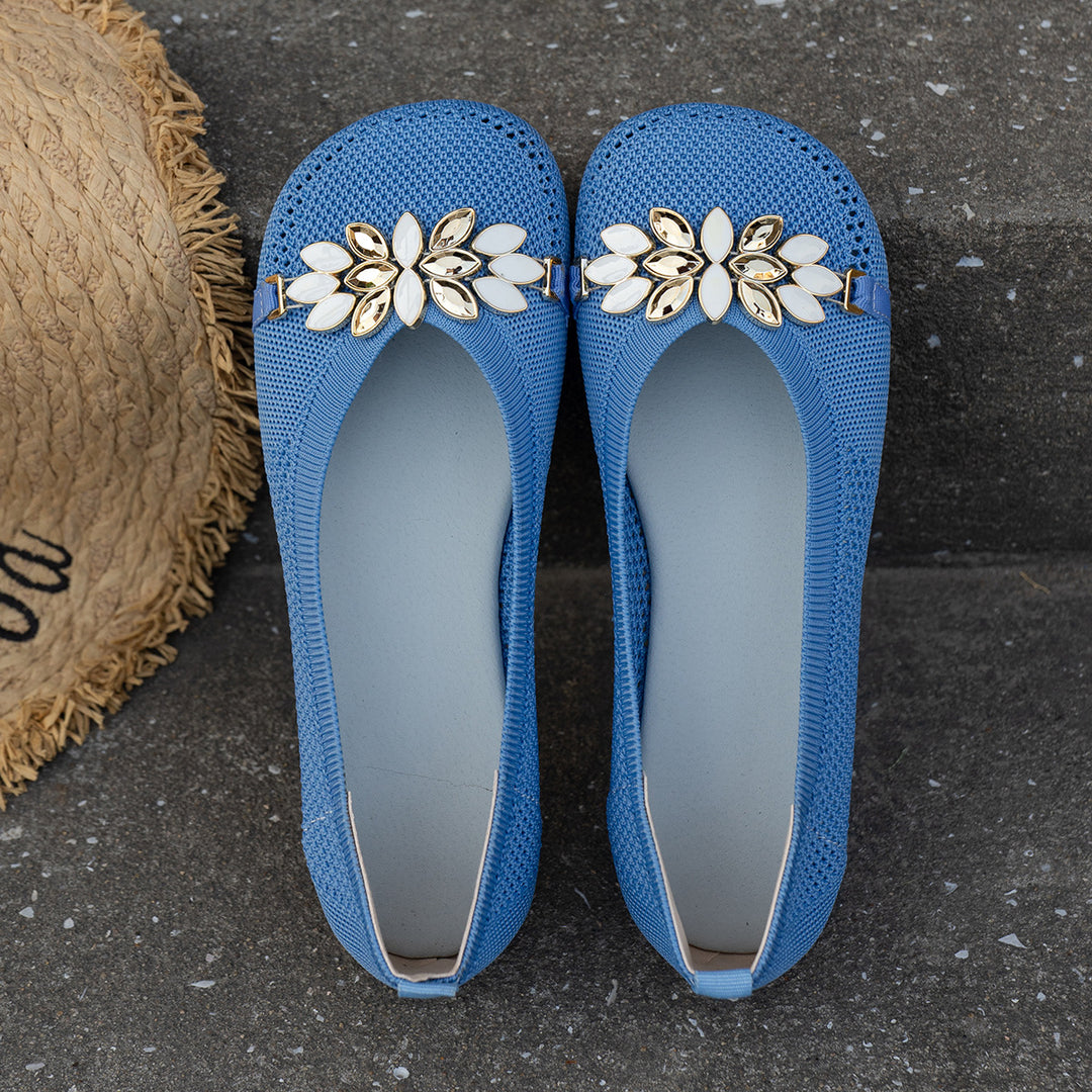 Damen Elegante und atmungsaktive Ballerinas mit floraler Verzierung EB