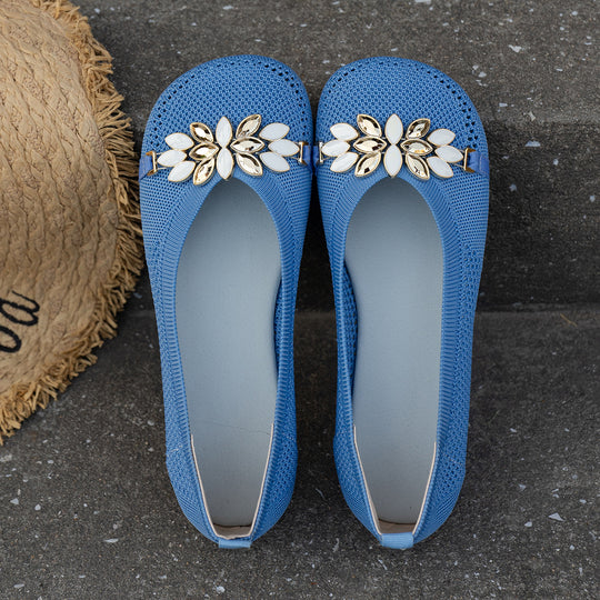 Damen Elegante und atmungsaktive Ballerinas mit floraler Verzierung EB
