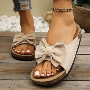 Damen Komfortable Kork-Sandalen mit dekorativem Schleifen-Design EB