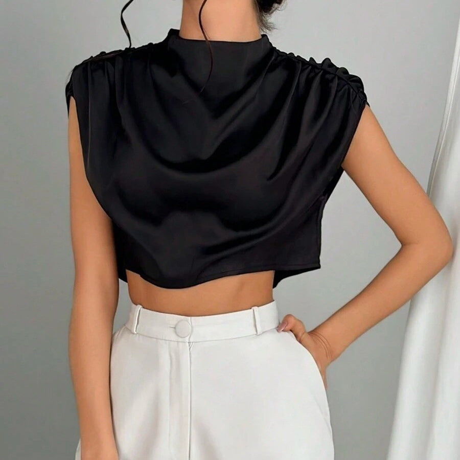 Damen elegantes Oberteil mit weichen Stofffalten und Rückenausschnitt EB