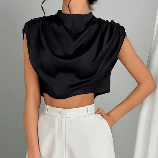 Damen elegantes Oberteil mit weichen Stofffalten und Rückenausschnitt EB