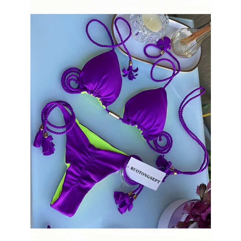Damen Triangel-Bikini mit verspieltem Trockenband und eleganten Details EB