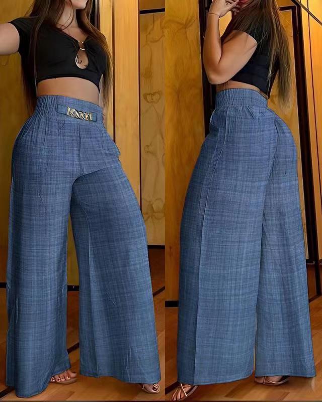 Damen weite Hosen mit elastischem Bund und stylischen Fransen EB