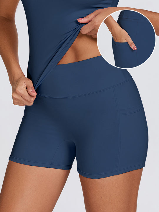 Damen Sportliche Kompressions-Shorts mit praktischen Seitentaschen EB