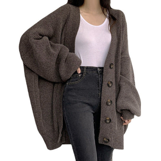 Damen Grobstrick Cardigan mit oversized Schnitt und dekorativen Knöpfen EB