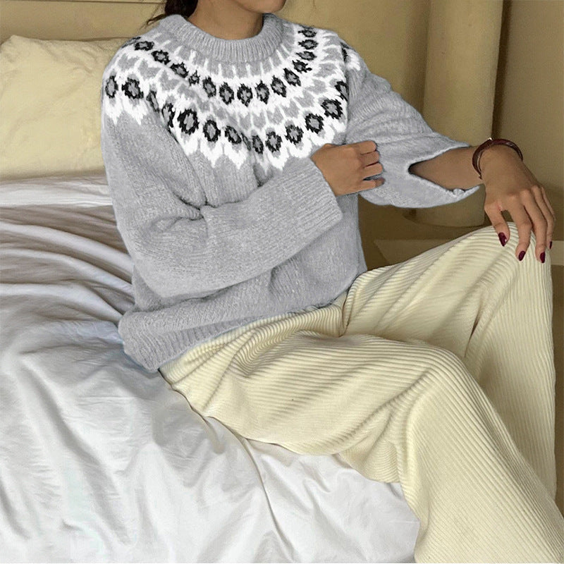 Damen Strickpullover mit traditionellem Norwegermuster EB