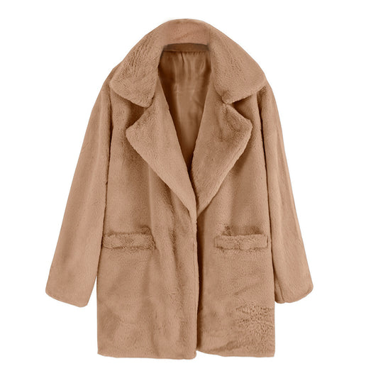 Damen kuscheliger Oversized-Baumwollmantel mit luxuriösem Fellimitat EB