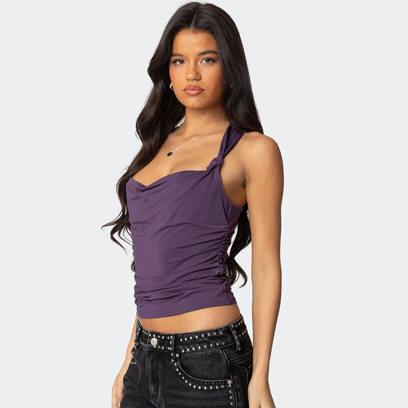 Damen modisches Top mit Knoten-Detail und Raffungen EB