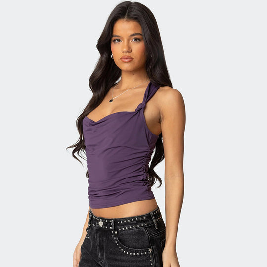 Damen modisches Top mit Knoten-Detail und Raffungen EB