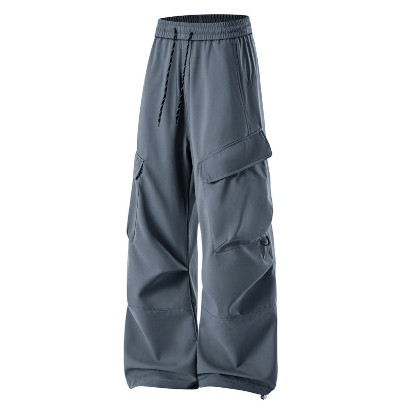 Herren weit geschnittene Utility-Cargo-Hose mit elastischem Bund, Kordelzug und großzügigen Klappentaschen EB