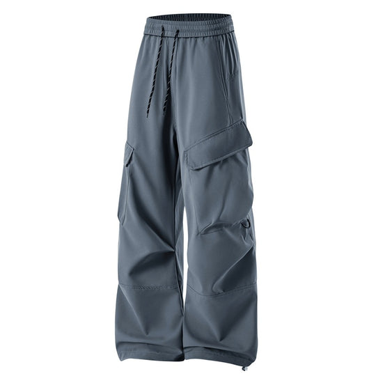 Herren weit geschnittene Utility-Cargo-Hose mit elastischem Bund, Kordelzug und großzügigen Klappentaschen EB