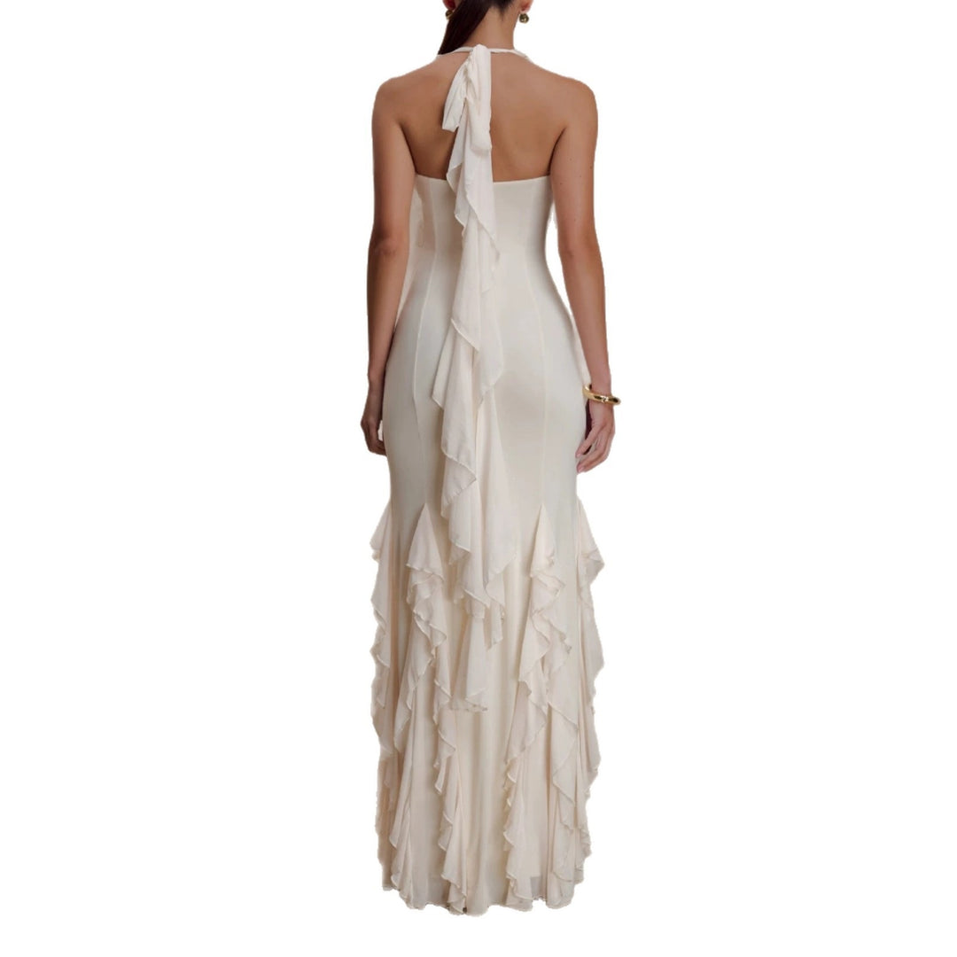 Damen Elegantes Langarm-Maxikleid mit Rüschendetails EB
