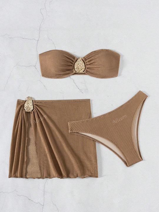 Damen Bandeau-Bikini mit raffiniertem Rock EB