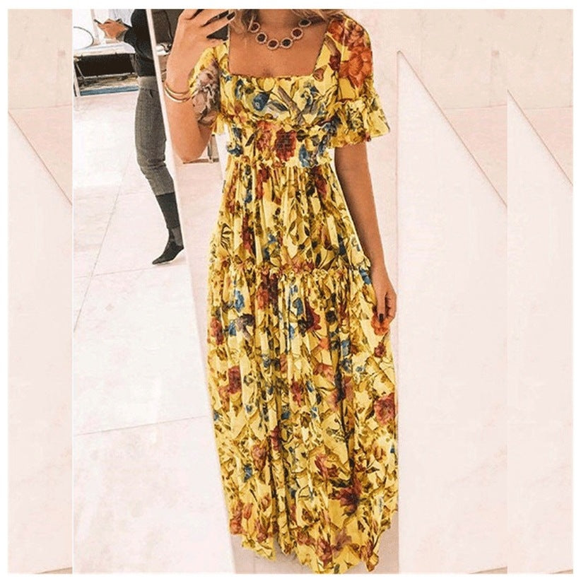 Damen Maxikleid mit floralem Muster und ausgestellten Ärmeln EB
