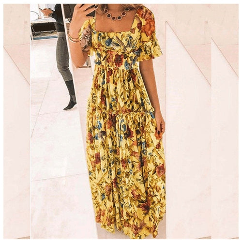 Damen Maxikleid mit floralem Muster und ausgestellten Ärmeln EB