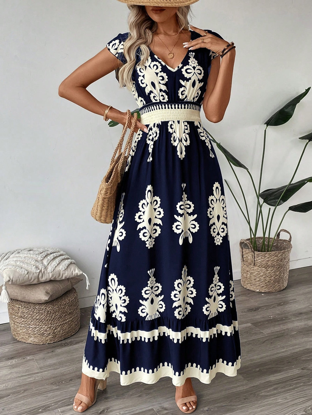 Damen Elegantes Maxikleid mit faszinierendem Musterdruck EB