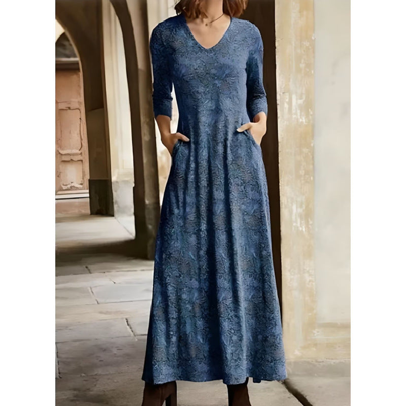 Damen Maxikleid mit dekorativen Mustern und praktischen Taschen EB
