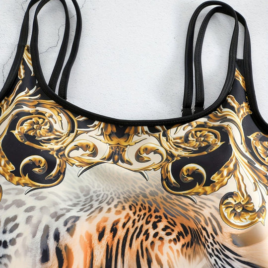 Damen Sportliches Tankini-Set mit modischem Animal-Print und Boxershorts EB