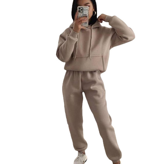 Damen nan kuscheliger Oversize-Kapuzenpullover und Highwaist-Jogginghose Set EB