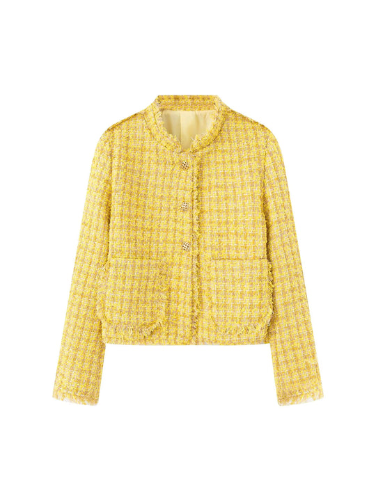 Damen stilvolle Kurzjacke im strukturierten Tweed-Design mit dekorativen Knöpfen EB