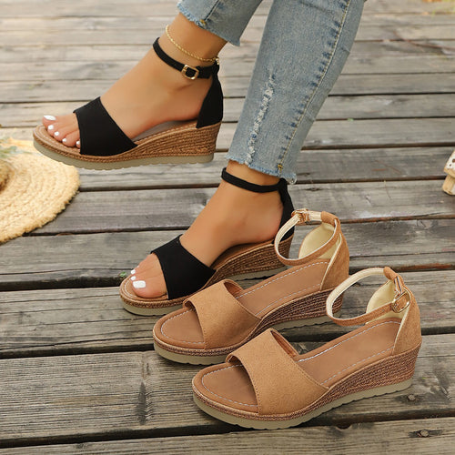 Damen Wedge-Sandalen mit verstellbarem Riemendesign und luxus Akzent EB