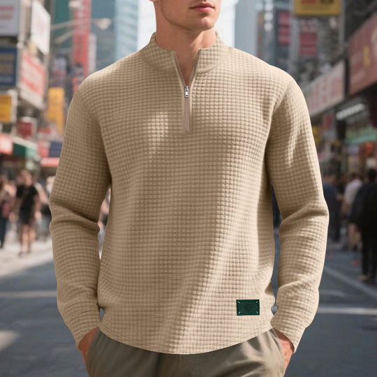 Herren Pullover mit Reißverschluss und strukturiertem Design EB