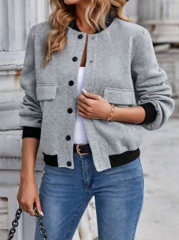 Damen Bomberjacke mit Taschen und kontrastierendem Kragen EB