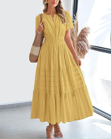 Damen Maxikleid mit elastischem Taillenbund und voluminösem Rock EB