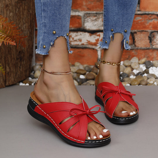Damen Offene Sandalen mit dekorativen Schleifen und rutschfester Sohle EB