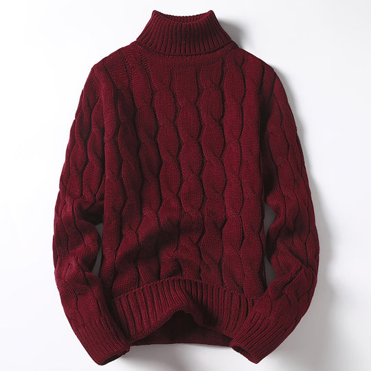 Herren Strickpullover mit Rollkragen und Zopfmuster EB