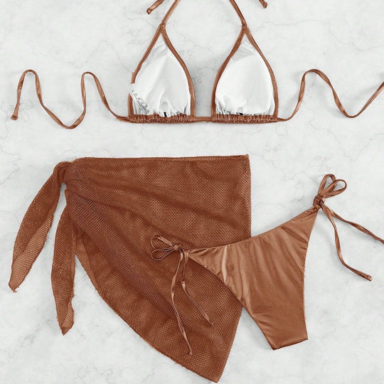 Damen Triangel-Bikini mit raffiniertem Netzrock EB