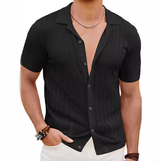 Herren Kurzarm Strickhemd mit strukturiertem Design EB