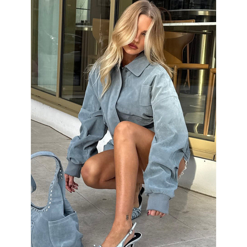 Damen Oversized Kunstlederjacke mit lässigem Schnitt und praktischen Taschen EB