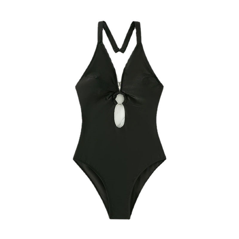 Damen Einteiliger Badeanzug mit tiefem V-Ausschnitt und faszinierendem Cut-Out EB