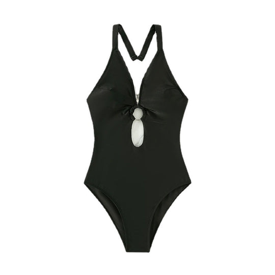 Damen Einteiliger Badeanzug mit tiefem V-Ausschnitt und faszinierendem Cut-Out EB