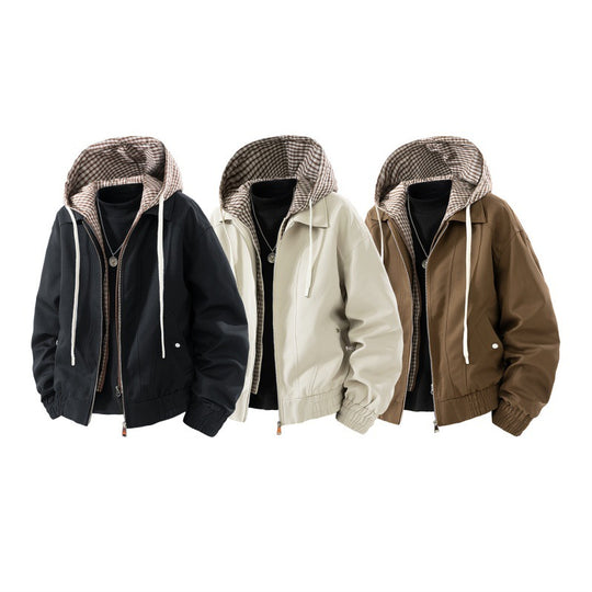 Herren winddichte Kapuzenjacke im Layer-Look mit gestreiftem Innenfutter und elastischem Saum EB