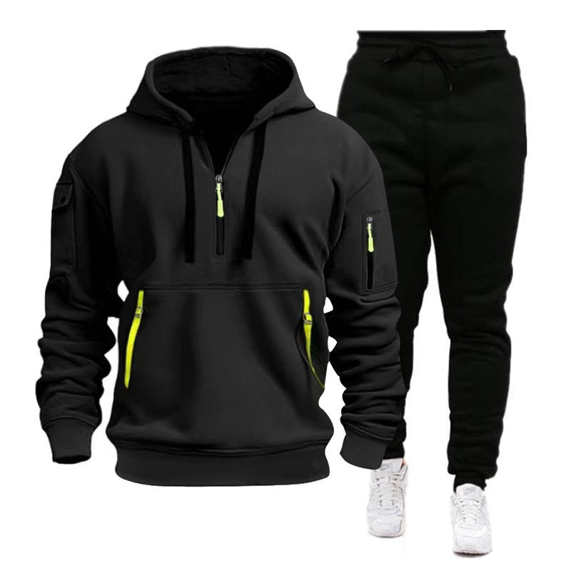 Herren Sportlicher Hoodie- und Jogginghosenanzug mit funktionalen Reißverschlusstaschen EB