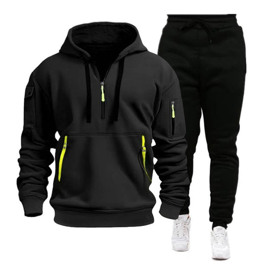 Herren Sportlicher Hoodie- und Jogginghosenanzug mit funktionalen Reißverschlusstaschen EB