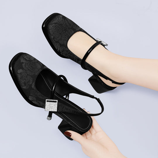 Damen Slingback-Pumps mit modischem Schmuckdetail und komfortablem Blockabsatz EB